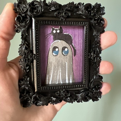 Halloween,ghost,cute,original,miniature Painting,small,mini,framed - Picture 3 of 9