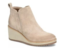 LN Sofft Emeree Bootie Ankle Boots Sz 9.5 Beige Suede Leather Wedge Heel Casual