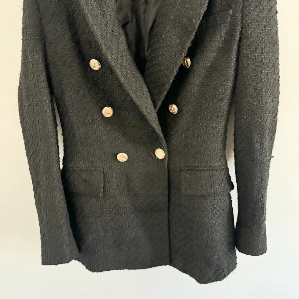 Chaqueta Zara Tweed Negro Doble Pecho XS Foto 2 de 4