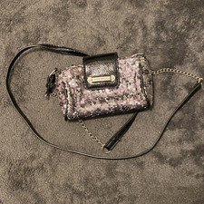 Nine West Faux Patent Leather/Sequined Mini Crossbody Purse hand bag