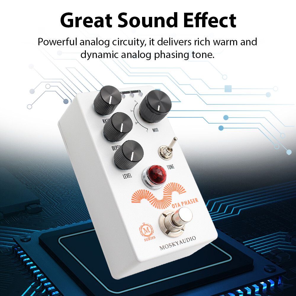 MOSKY OTA Phaser Guitar Effect Pedal 4 Mode Rate Depth Level Tone