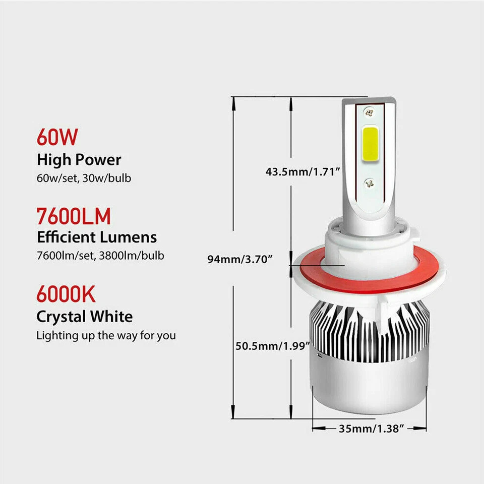 H13 9008 LED Headlight bulb Hi/Lo Beam Super Bright for 2009-14 Dodge Challenger - Image 2 of 4