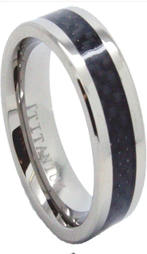 Size 15.5 Titanium with Black Carbon Fiber Mens 7mm Wedding Band Ring