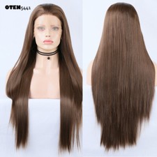 Long Straight Brown Lace Front Heat Resistant Fiber Wigs Women Party Daily Wigs