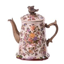 Porcelain with bronze jug with bird.