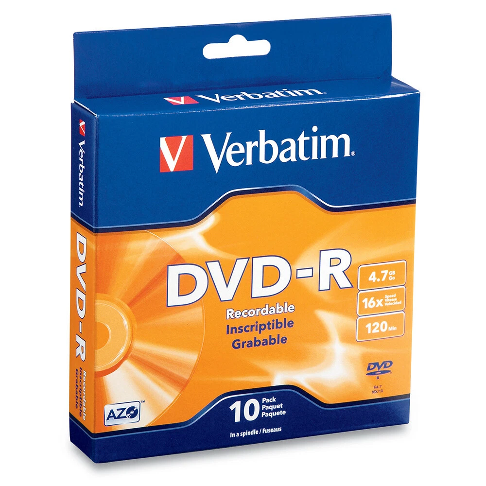 10PK Verbatim DVD-R 4.7GB 16x Speed Blank Discs Media/Data Storage w/ Jewel Case