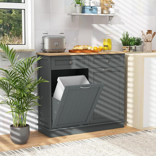 Tilt Out Trash Cabinet 15.5 Gallon, Wooden Laundry Room Cabinet, 2 Drawers, Stor - Picture 2 of 12