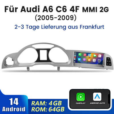 8.8'' Android 14 Autoradio CarPlay GPS Nav 4+64GB Für AUDI A6 C6 MMI 2G 2005-2009