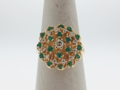 Blühende Blume grüne Smaragde Diamanten massiv 14K Gelbgold Ring KOSTENLOSE Größe