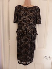 Lovely M&S Woman gold lined black lace dress tiered skirt around waist UK 12