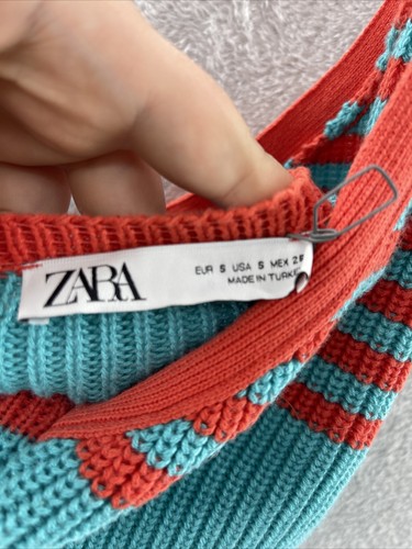 Zara Tank Top Womens Sz S Block Striped Crochet Halter Crop Sweater - Picture 5 of 8