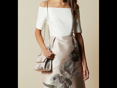 Ted baker Cathie Woodland Off The Shoulder dress Pale Pink size 10 UK