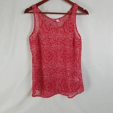 Old Navy Shirt Womens Small Red Top Geometric Sleeveless Scoop Neck Blouse