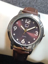 Vintage BUGLE BOY Unisex Quartz Watch Silver Tone Brown Leather Band New Battery