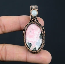 Rhodochrosite Gemstones Handmade Moonstone Cropper Wire Wrapped Designer Pendant