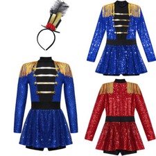 Kids Girls Bodysuit Ringmaster Circus Costume Set Long Sleeve Dress Up Wear
