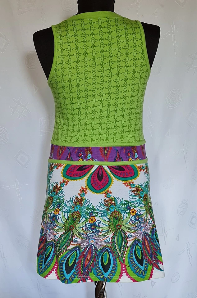 AUTHENTIC DESIGUAL FLORAL ART LOGO GREEN COTTON GIRL DRESS-SIZE:US13/14;EU 158 - Image 3 of 4