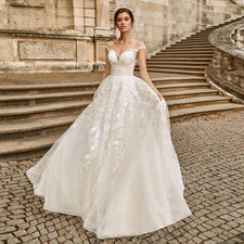 Boho A-line Wedding Dress Sweetheart Neck Cap Sleeve Lace Appliques Bridal Gowns