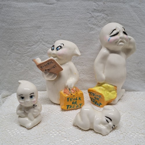 Vintage Heavy Ceramic Ghosts Halloween Hand Painted Four Total Various Sizes - Picture 14 of 14