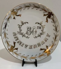 Vtg Lefton’s China Gold 50th Anniversary Commemorative Collector Plate Gift