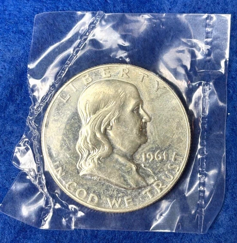 1961 Franklin Half Dollar * Almost Uncirculated AU * 90% Silver * NO Mint Mark