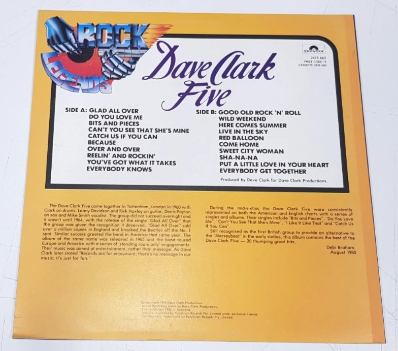 The Dave Clark Five ROCK LEGENDS "25 Thumping Great Hits" 1980 Aus Near Mint LP - Image 3 of 4