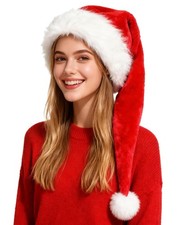 Red Long Santa Hats Christmas Hat for Adults Long Plush Hats Christmas Party ...
