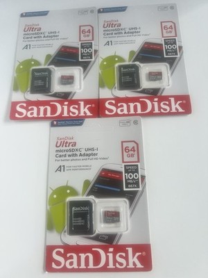 SanDisk 64GB microSDXC 100MB/s Ultra A1 64G micro SD SDXC Lot Of 3