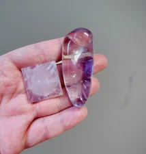 Crystal Bulk Bundle Set Of 2 Purple Amethyst Palm Stone & Pyramid Carving
