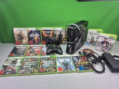 Microsoft Xbox 360 S Slim 250GB Gloss schwarz 2 Controller 15 Spiele Refurbished