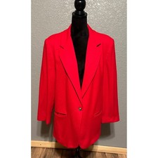 Sag Harbor Women 16 Red Wool Blazer Jacket Single Button Business Professional