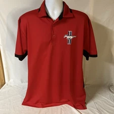 Port Authority Mens Polo Shirt Red Large Ford Mustang Logo Polyester Free Ship!