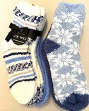 Ellen Tracy 6 Pr Women's Warm Fuzzy  Slipper Socks Blue Multi Color  NWT