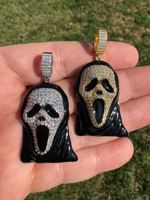 Real Moissanite Scream Mask Ghostface Iced Pendant Necklace 925 Silver