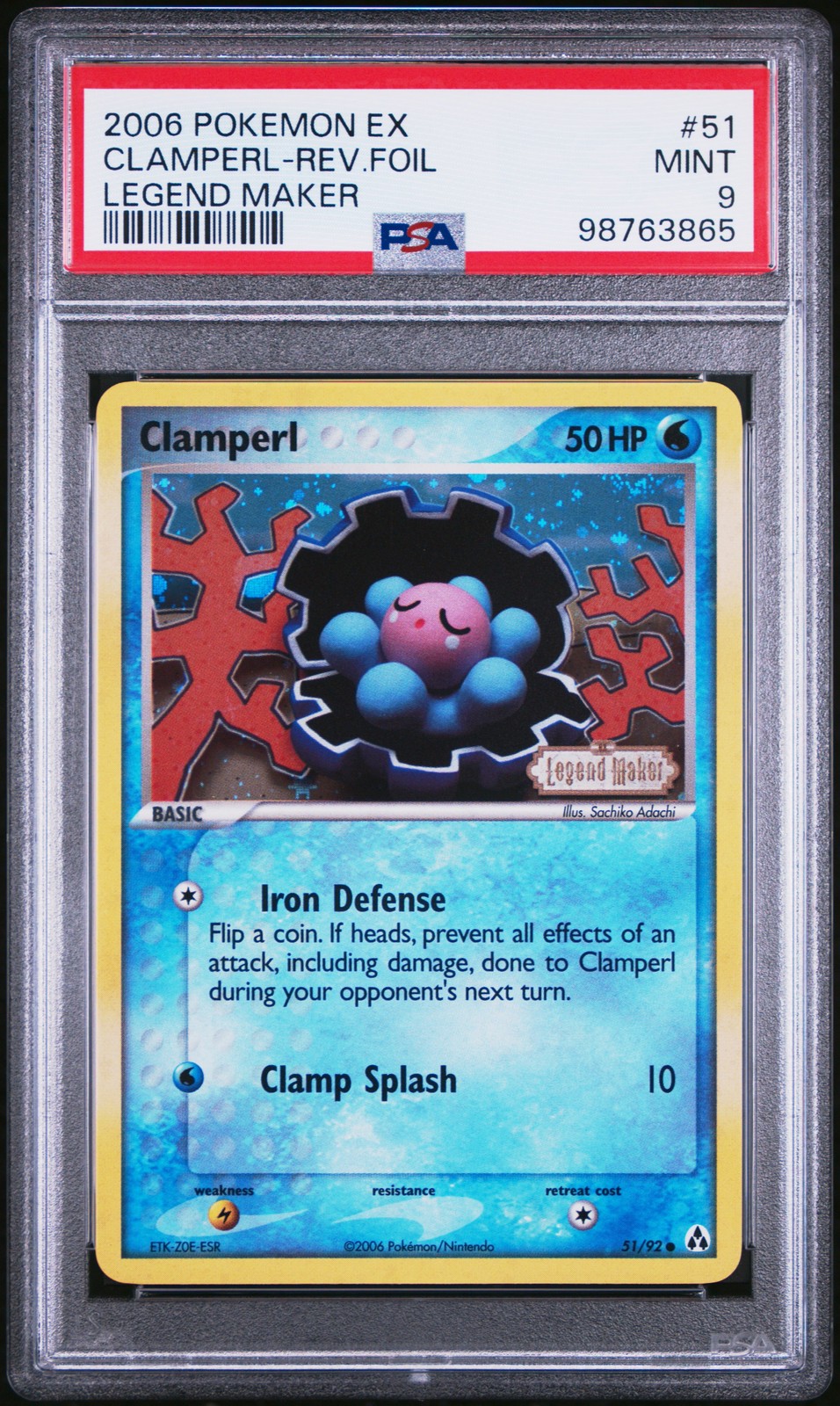 2006 POKEMON EX LEGEND MAKER #51 CLAMPERL-REVERSE FOIL PSA 9
