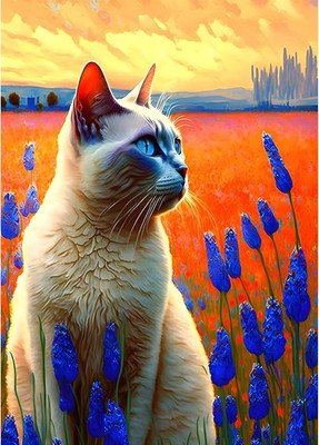 Diy Diamond Painting Katze im Blumefeld  Cat 40 x 30 cm Bilder Komplett Set Full