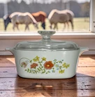 Corning Ware 1.5 Qt Wildflower Baking Dish Casserole Pyrex Lid Ovenware Vintage