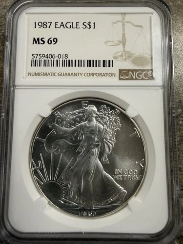 1987 American Silver Eagle Coin - NGC MS69