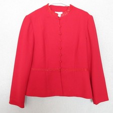 Adrianna Papell Size 12 Red Beaded Collar Buttons Evening Blazer Jacket Top