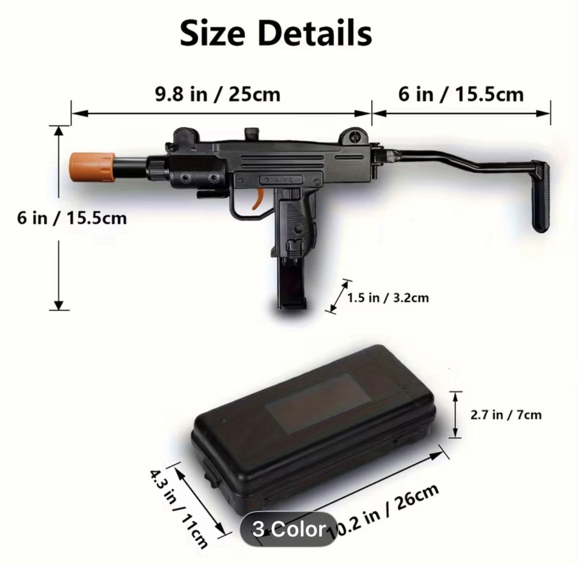 Uzi Gun-Shaped Novelty Lighter, Black Orange, refillable, detachable magazine