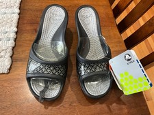 Crocs Sately Women Black/Silver Wedge Slip on Size 10