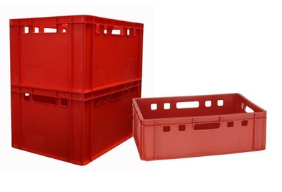1 x E2 + 2 x E3 Transportkiste Lagerkiste Fleischerkiste  60x40 cm rot NEU