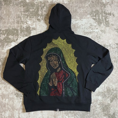 All Pesos No Besos Unisex Adult's Virgencita Rhinestone Hoodie Black Size: M - 第 1/3 張圖片