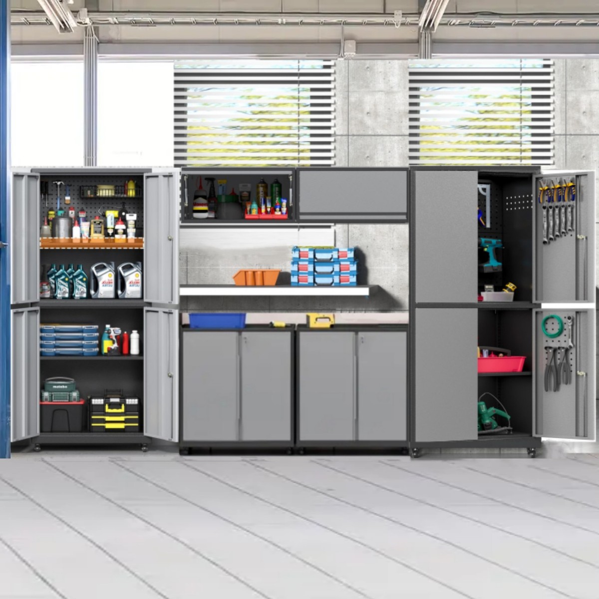 Garageケースセット Rolling Garage Storage System Workshop Set Storage Cabinet for