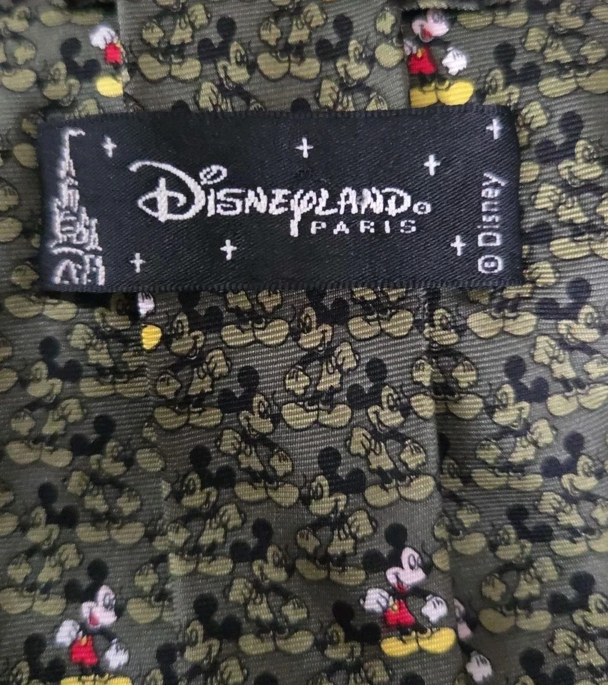 Corbata Disneyland París Mickey Mouse 100 % seda verde oliva Foto 4 de 4