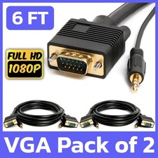 2 Pack 6FT VGA Cable AUX SVGA 15Pin Video with 3.5mm Stereo Audio Monitor Cord
