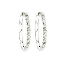 14K White Gold 27 mm Height Diamonds Hoop Earrings