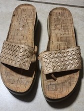 Donald J Pliner 8m Fifi Rosegold Woven Leather Patent Cork Platform Thong Sandal