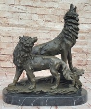 Große 23 Pfund Hot Guss Familie Wolf Wölfe Messingskulptur By Lopez Statue Figur