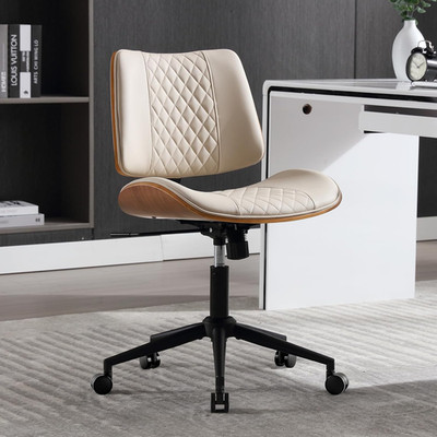 Home Office Chair No Arms with Wheels, Adjustable Height Small Desk Chair, PU Le